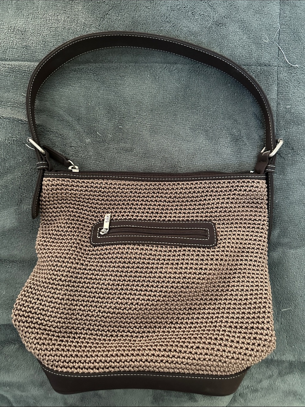 The Sak: Woven Tote Shoulder Bag in Taupe and Dark Brown